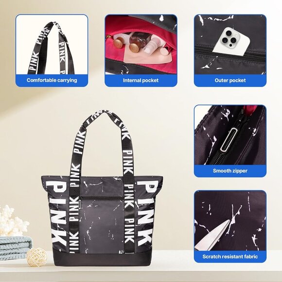 Travel Tote Bag for Women Large Waterproof Beach Bag for Daily Use Durable Nylon - Picture 5 of 8